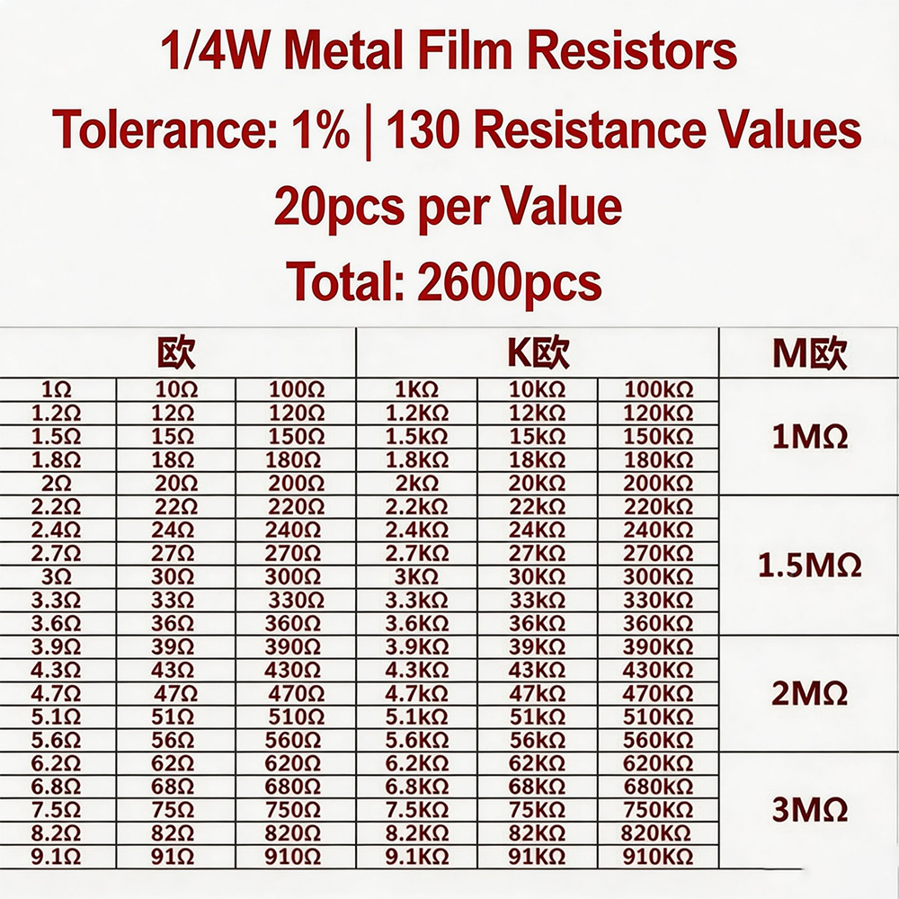 2600 Buah Resistor Film Logam  - Diy Electronics Components Kit ulasan dan harga